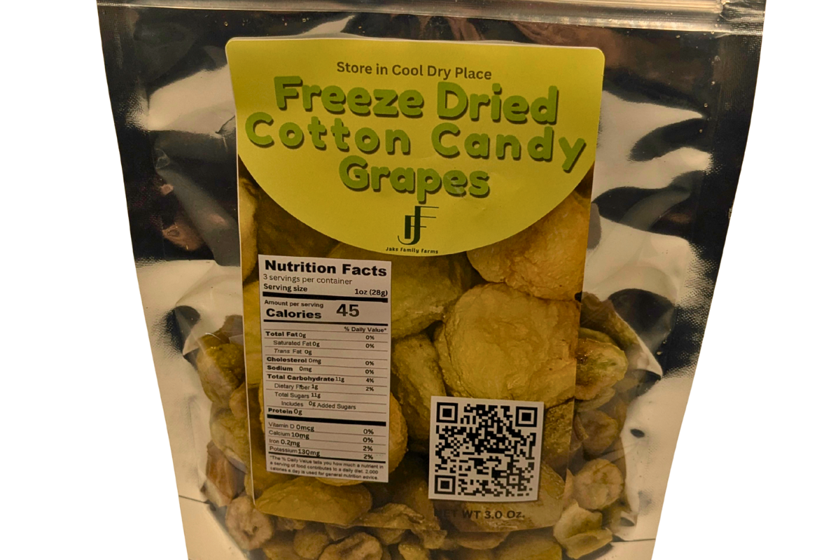 Freeze dried cotton candy grapes in a bag