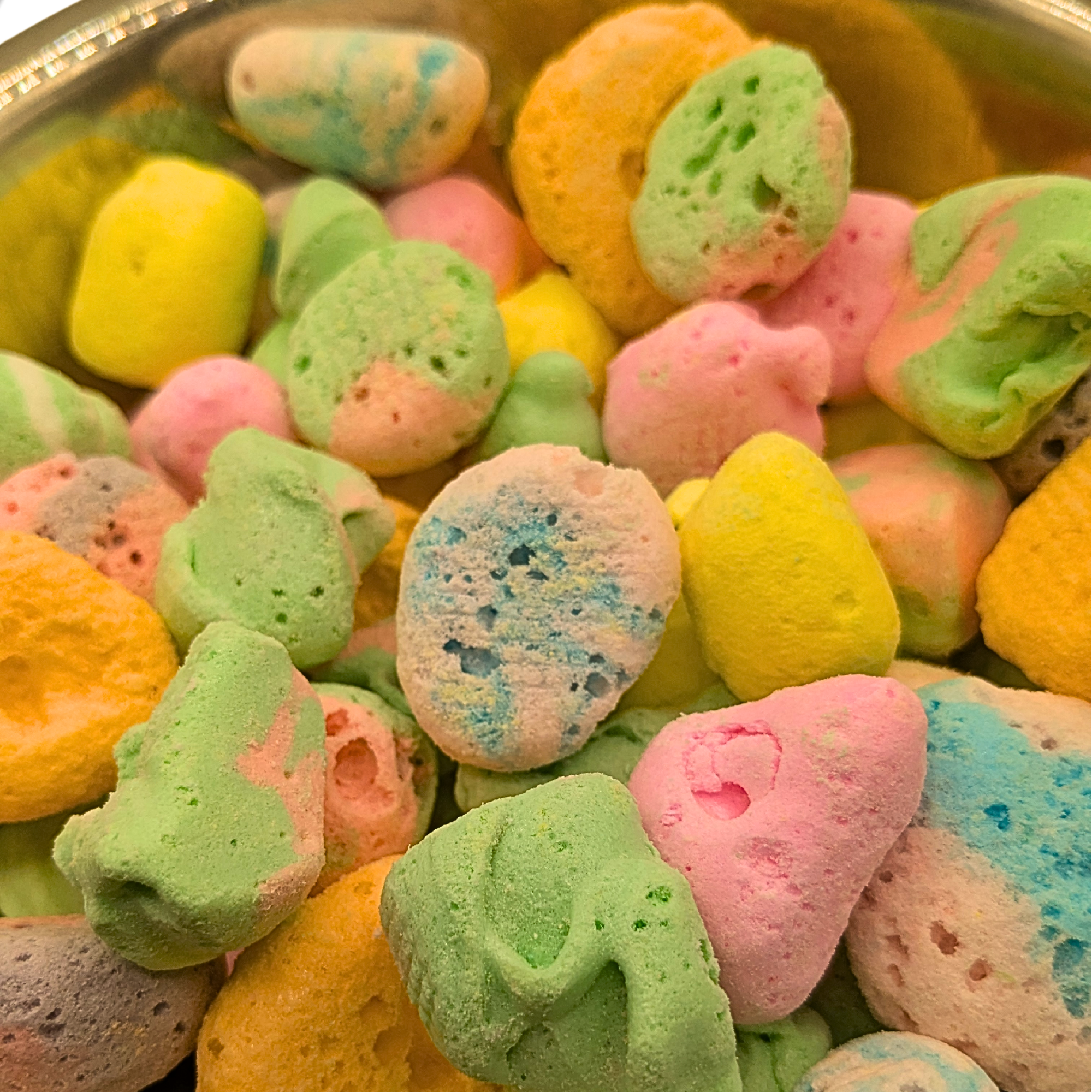 A bowl of assorted freeze dried taffy