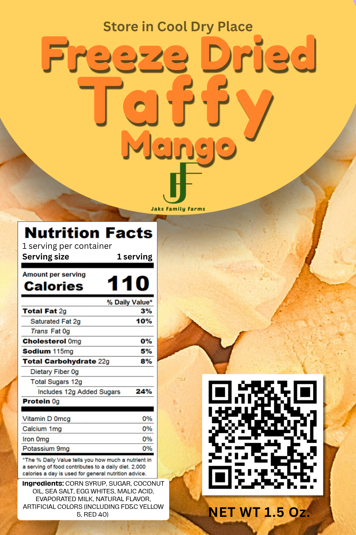 Label fore freeze dried mango taffy