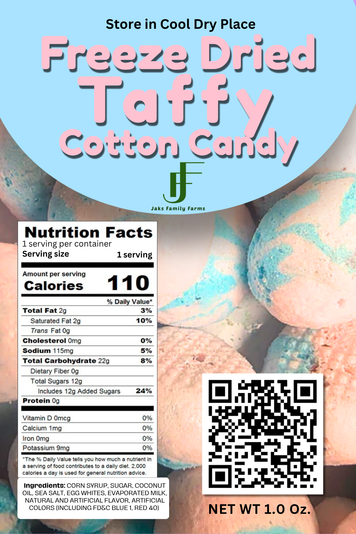 Label for Freeze Dried Cotton Candy Taffy