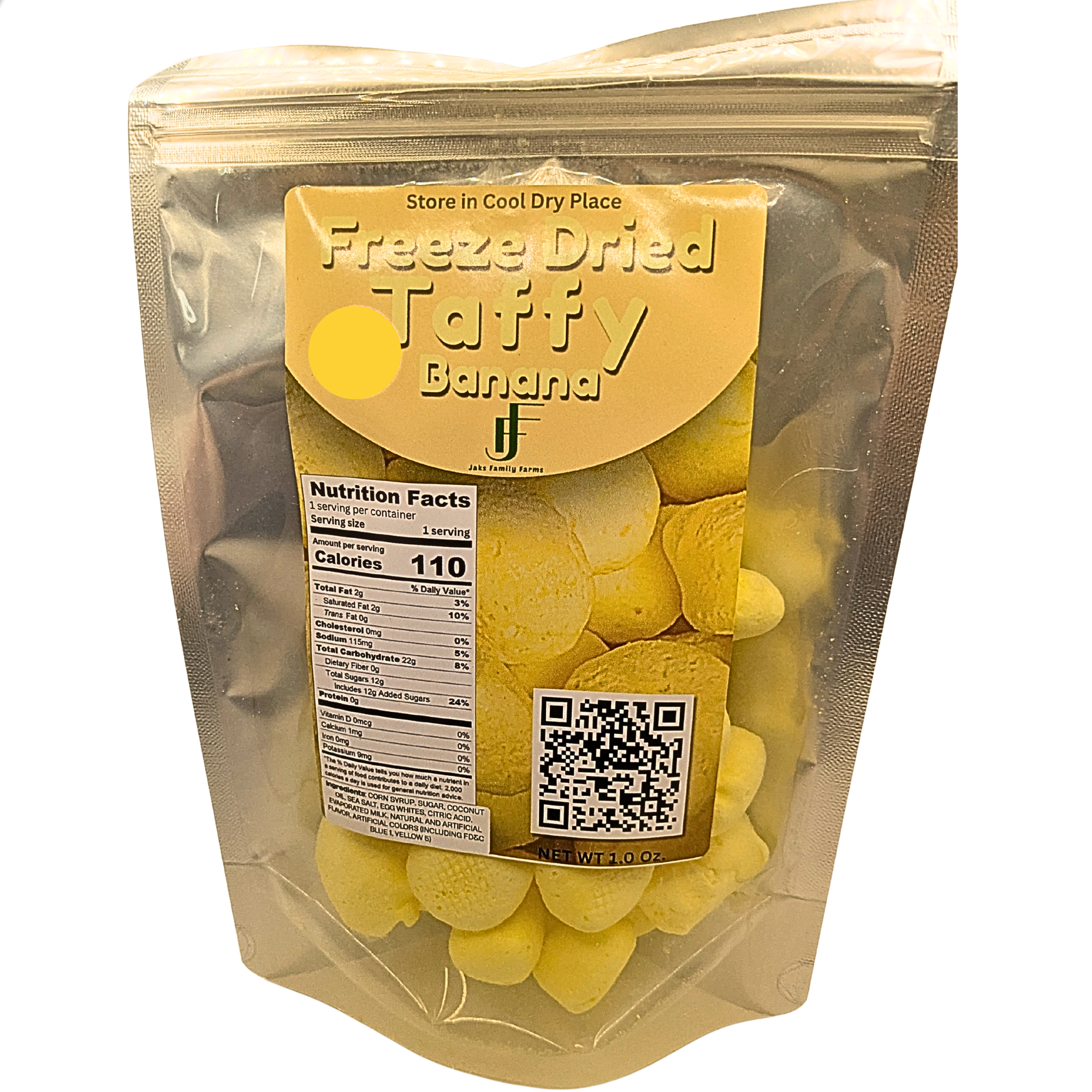 Bag of freeze dried banana taffy