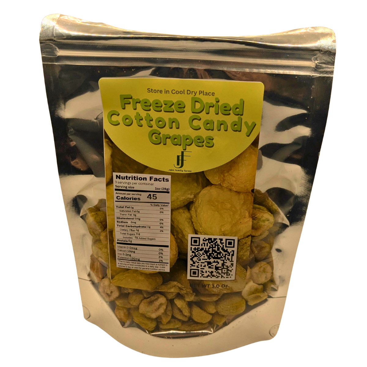 Freeze dried cotton candy grapes in a bag