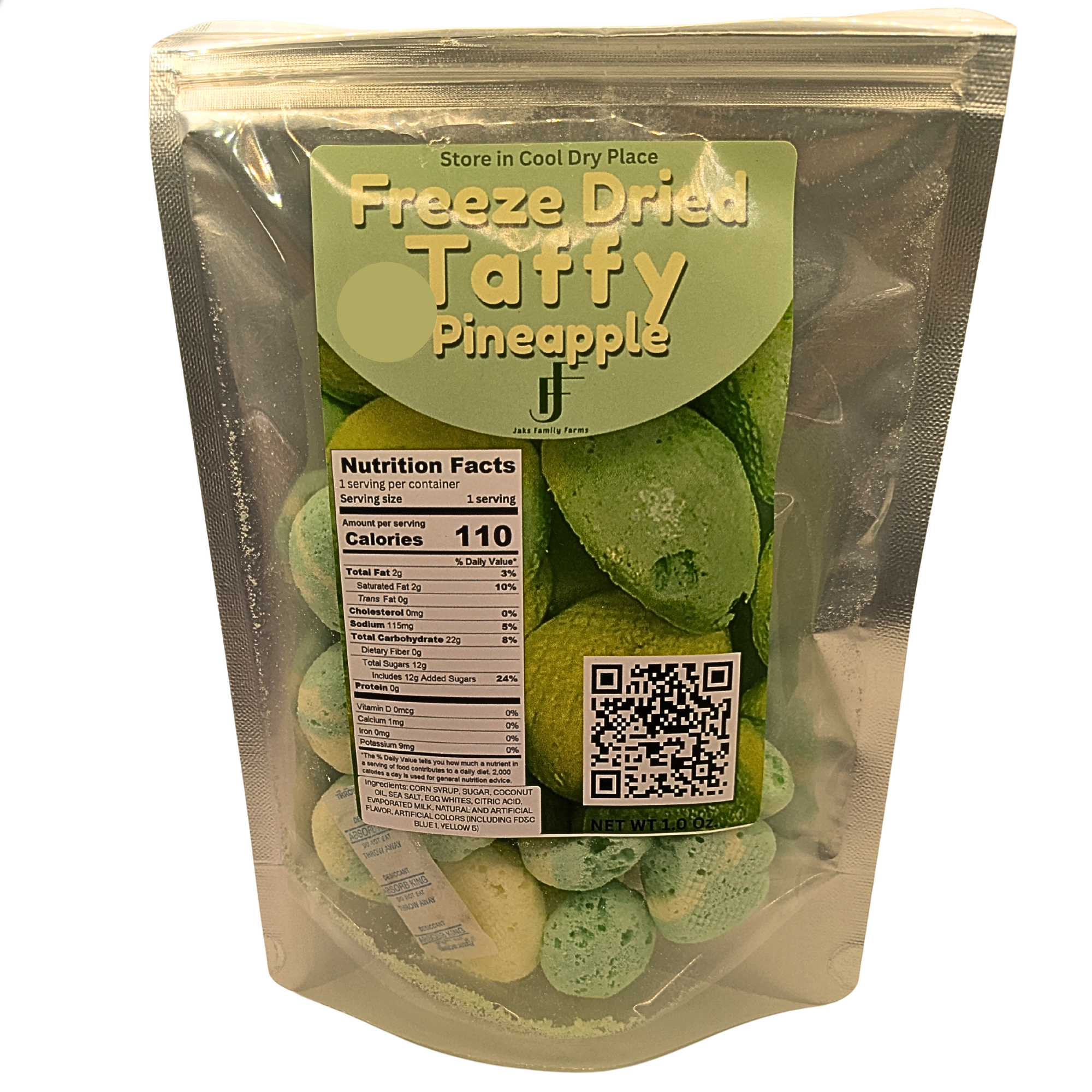 Bag of freeze dried pineapple taffy
