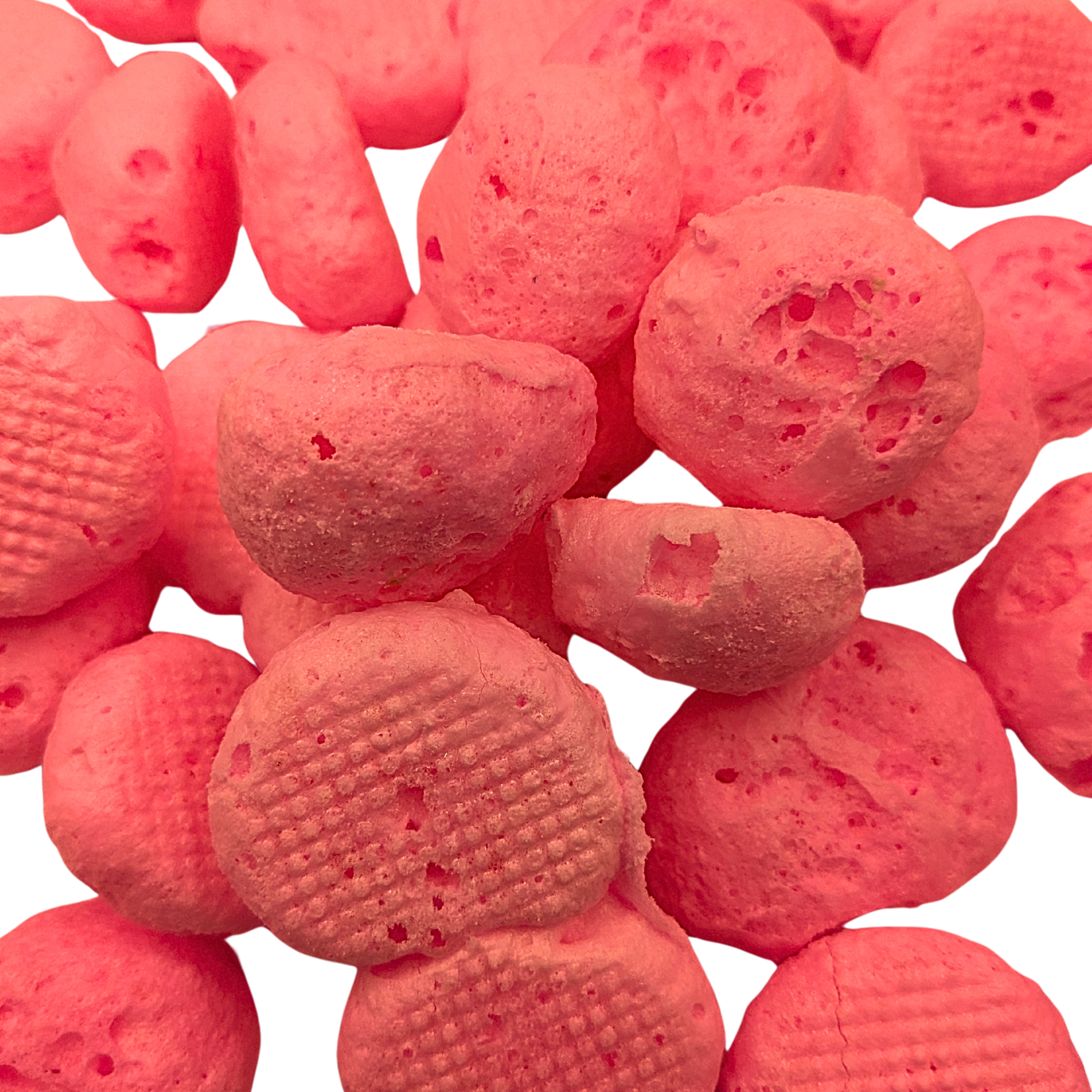 Closeup pile of freeze dried strawberry taffy