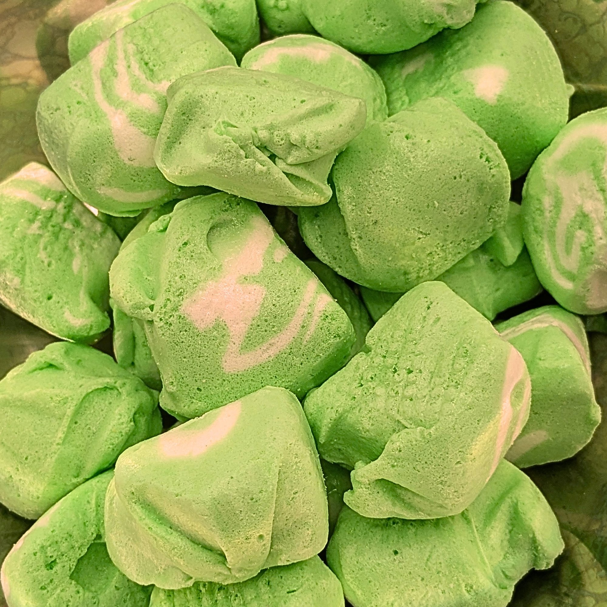 Freeze dried key lime taffy in a bowl