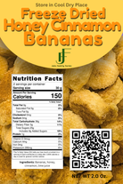 Freeze-dried honey cinnamon bananas with nutrition label and QR code