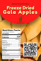 Packaging of freeze-dried Gala apples with nutrition facts