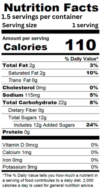 Nutrition label for freeze dried pineapple taffy