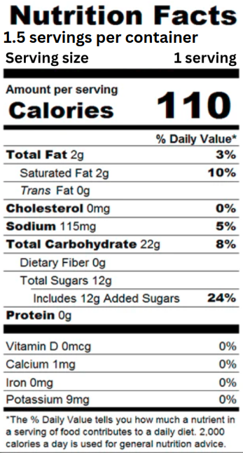 Nutrition label for freeze dried watermelon taffy