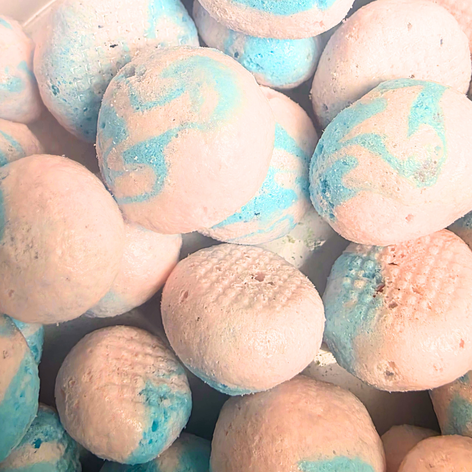 Freeze dried cotton candy taffy, which is fluffy and blue and pink
