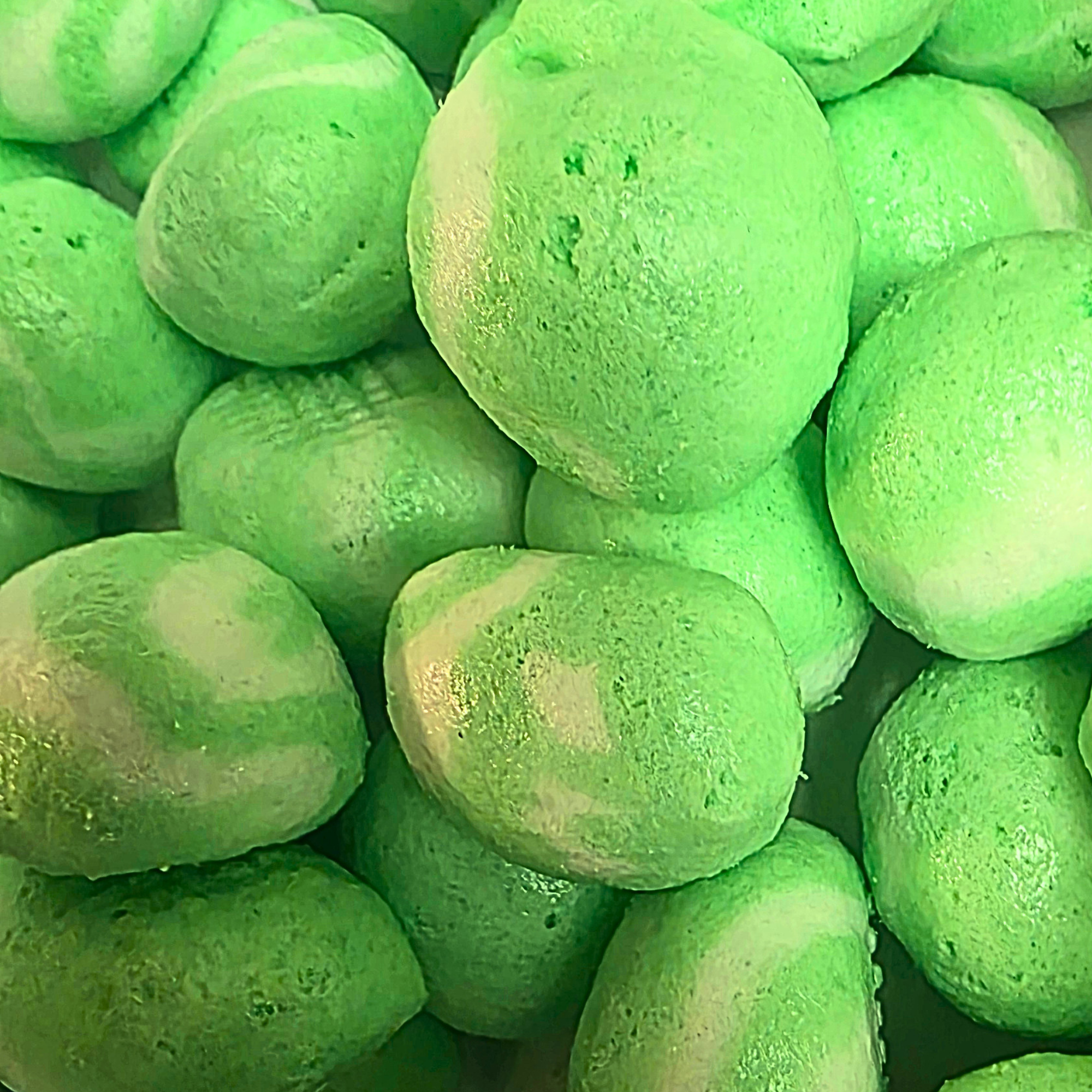 Freeze dried key lime taffy, which is fluffy and green and white